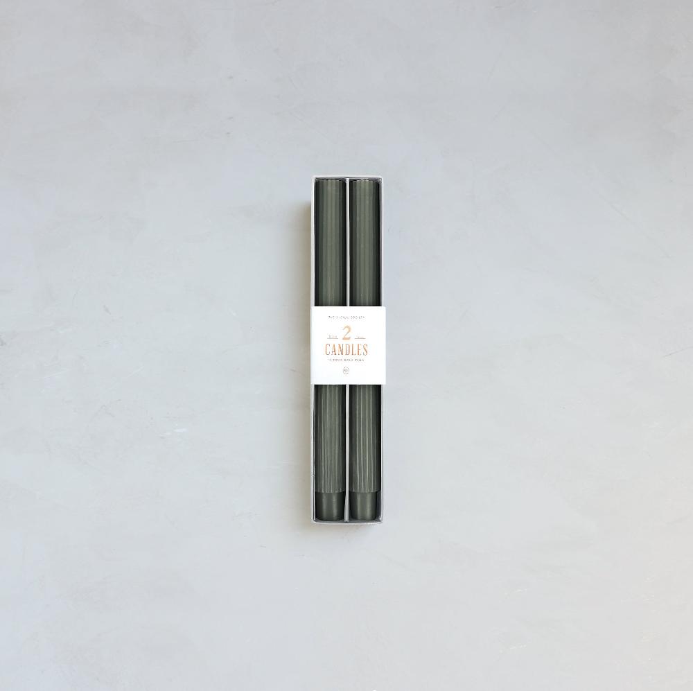 be home Ribbed Taper Candle Set of 2 Moss