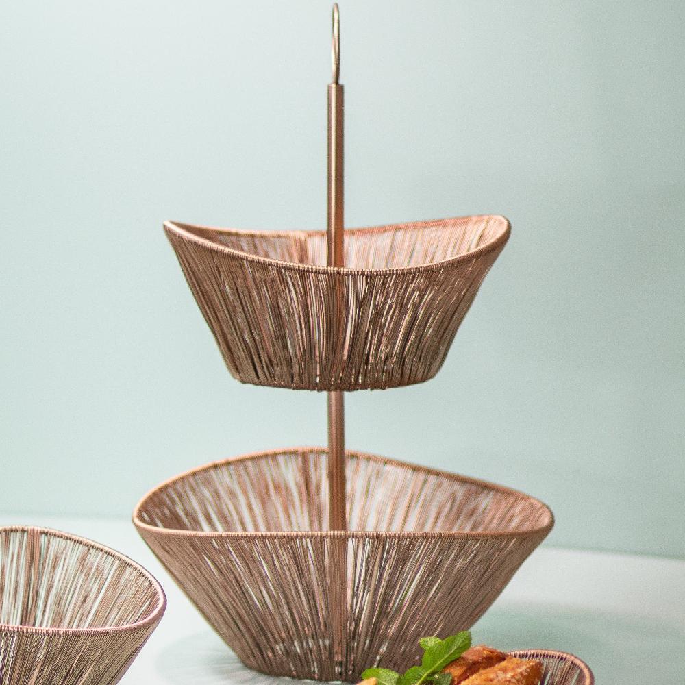 Be Home Rosé Rhythm Wire 2-Tier Basket