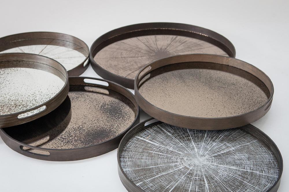 Be Home Round Bronze Slice Mirror Tray Large