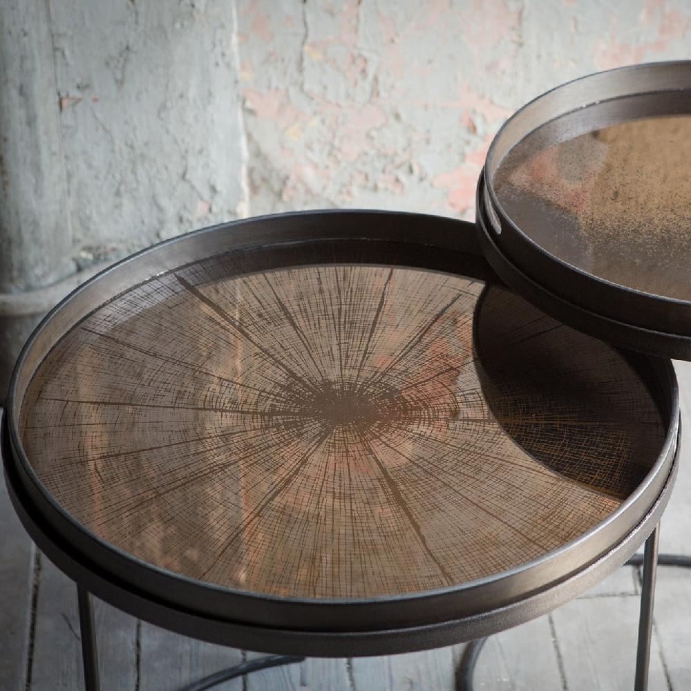 be home Round Bronze Slice Mirror Tray Large