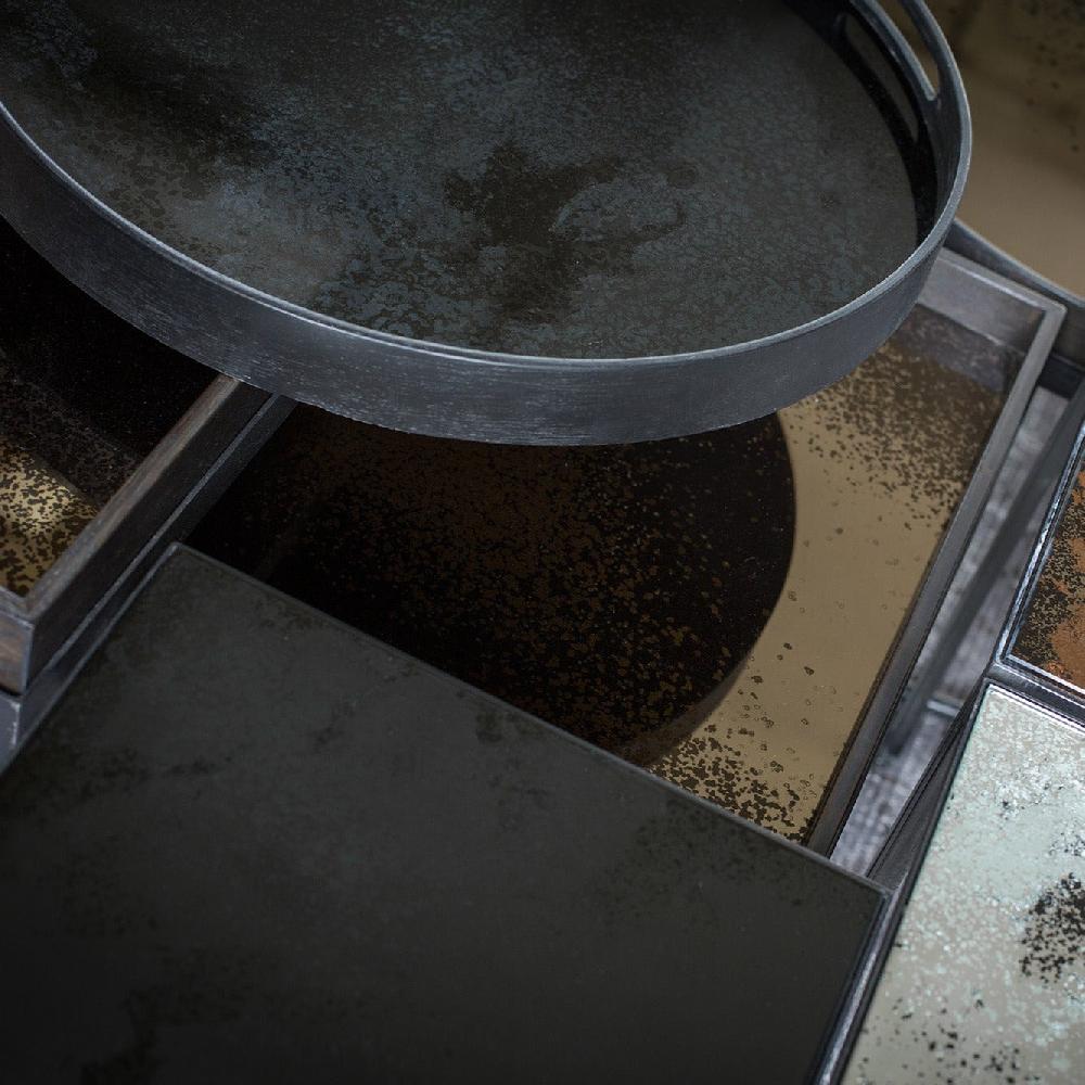 Be Home Round Charcoal Aged Mirror Tray Small