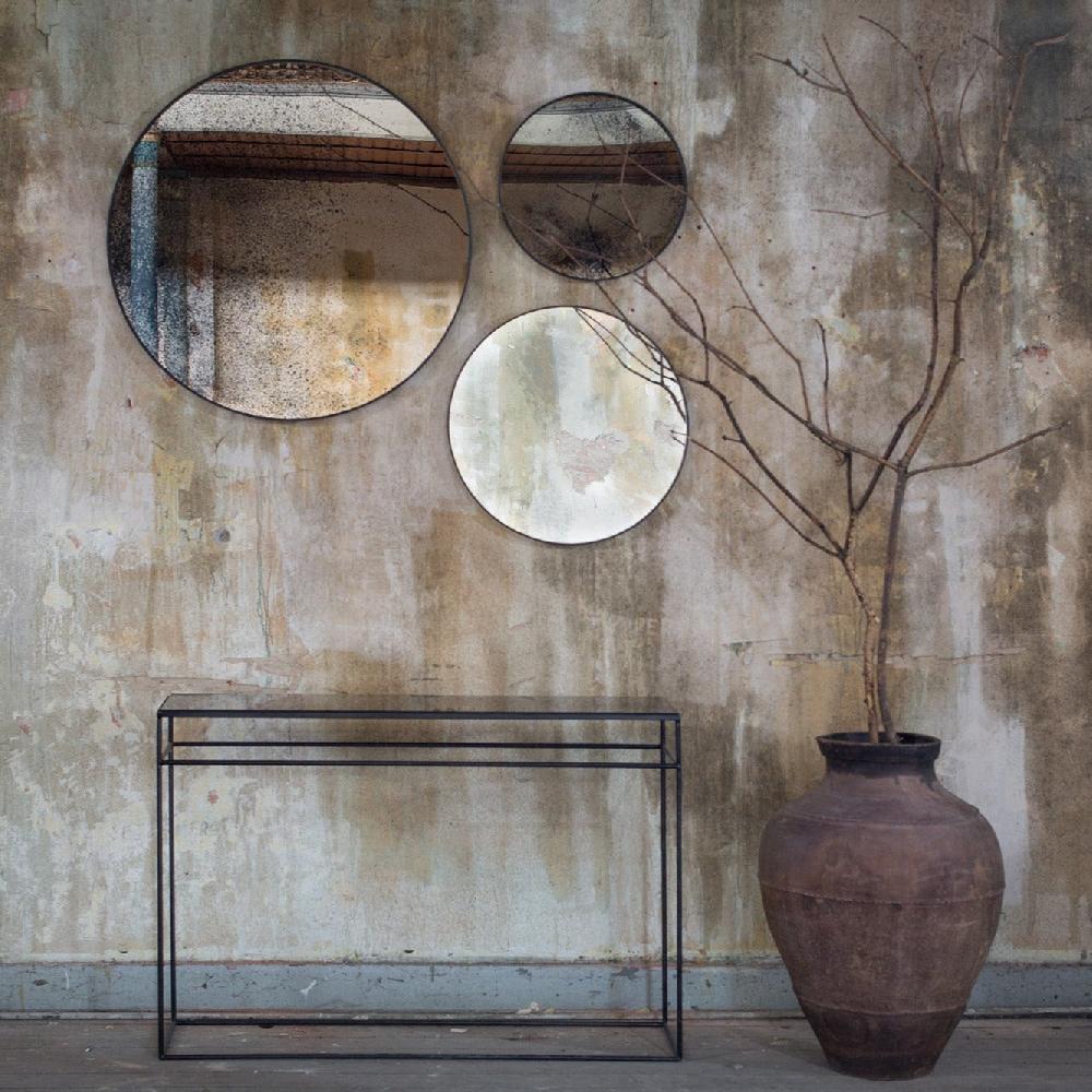 Be Home Round Clear Aged Mirror Tray Large