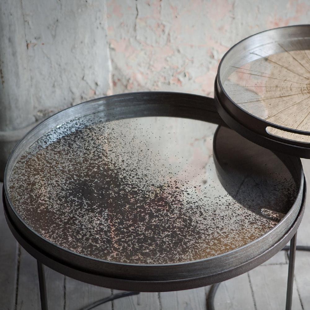 be home Round Clear Aged Mirror Tray Large