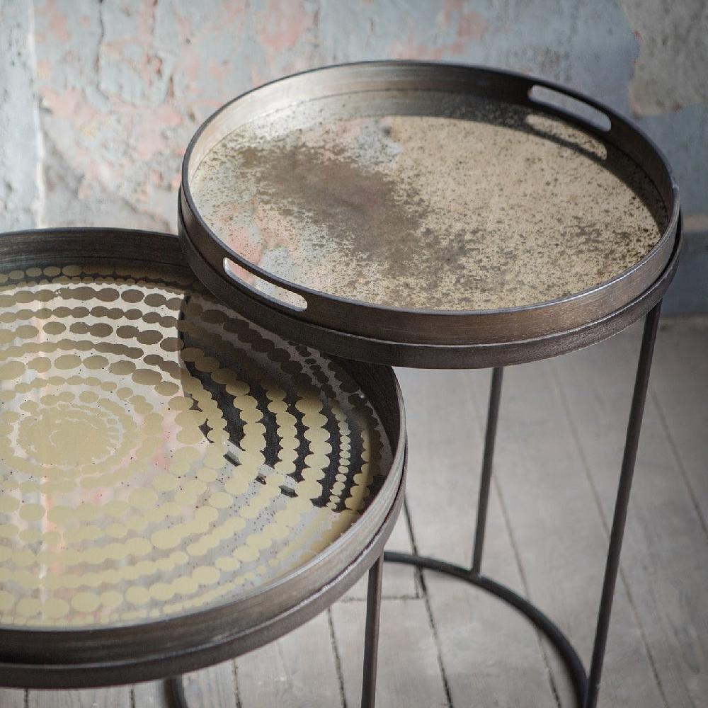 be home Round Clear Aged Mirror Tray Small