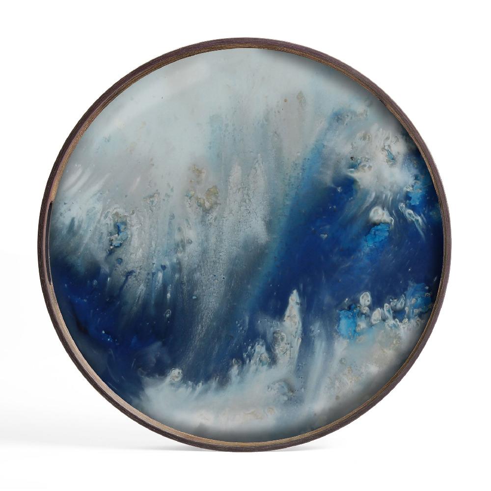 Be Home Round Glass Organic Tray Blue Mist