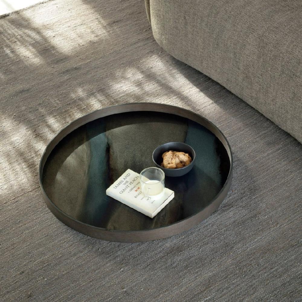 be home Round Glass Organic Tray Graphite