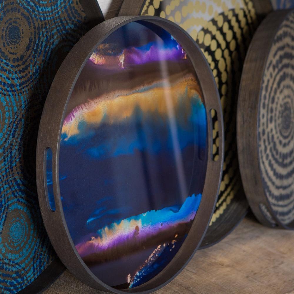 Be Home Round Glass Organic Tray Indigo