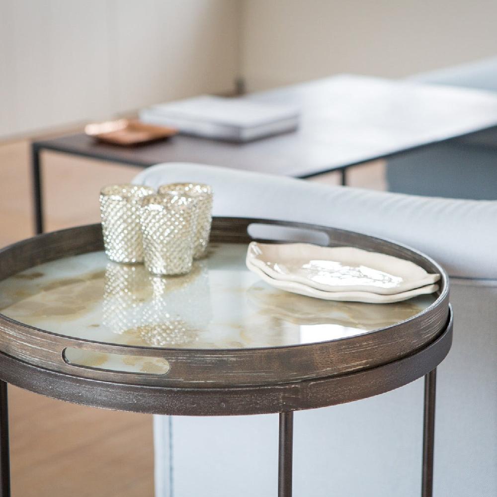 Be Home Round Glass Organic Tray Mist Gold