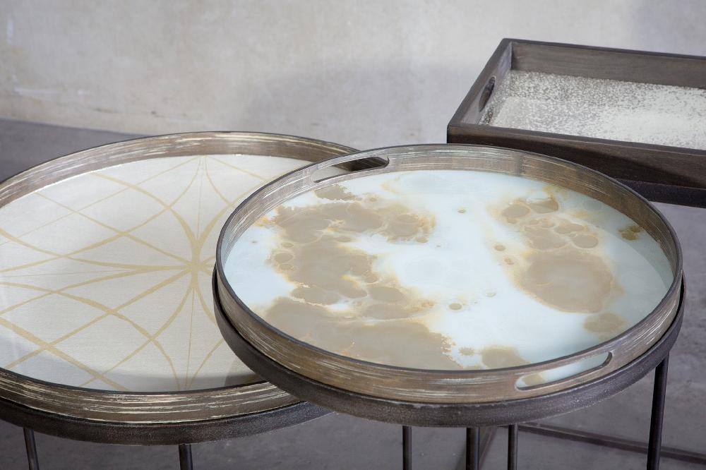 Be Home Round Glass Organic Tray Mist Gold