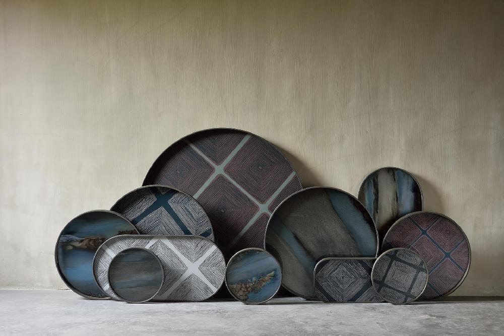 Be Home Round Glass Organic Valet Tray Graphite