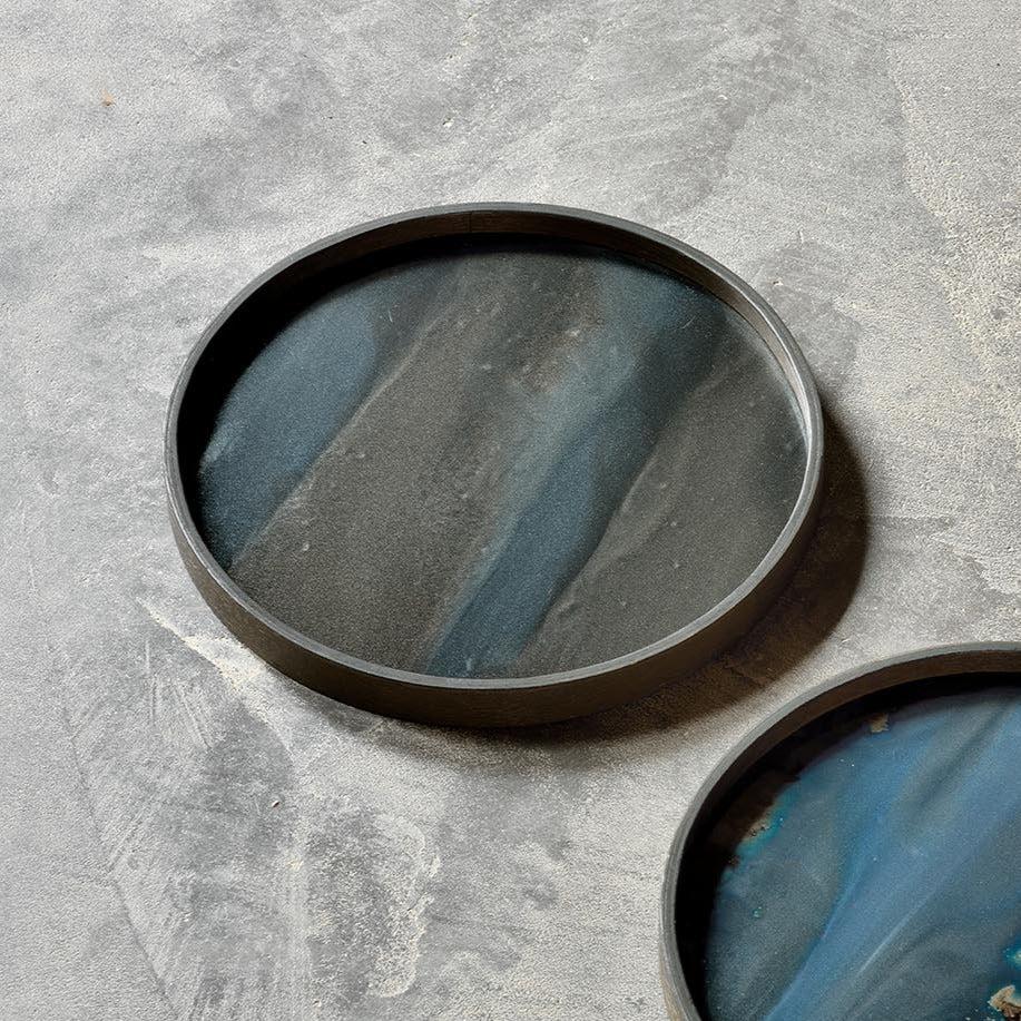 be home Round Glass Organic Valet Tray Graphite