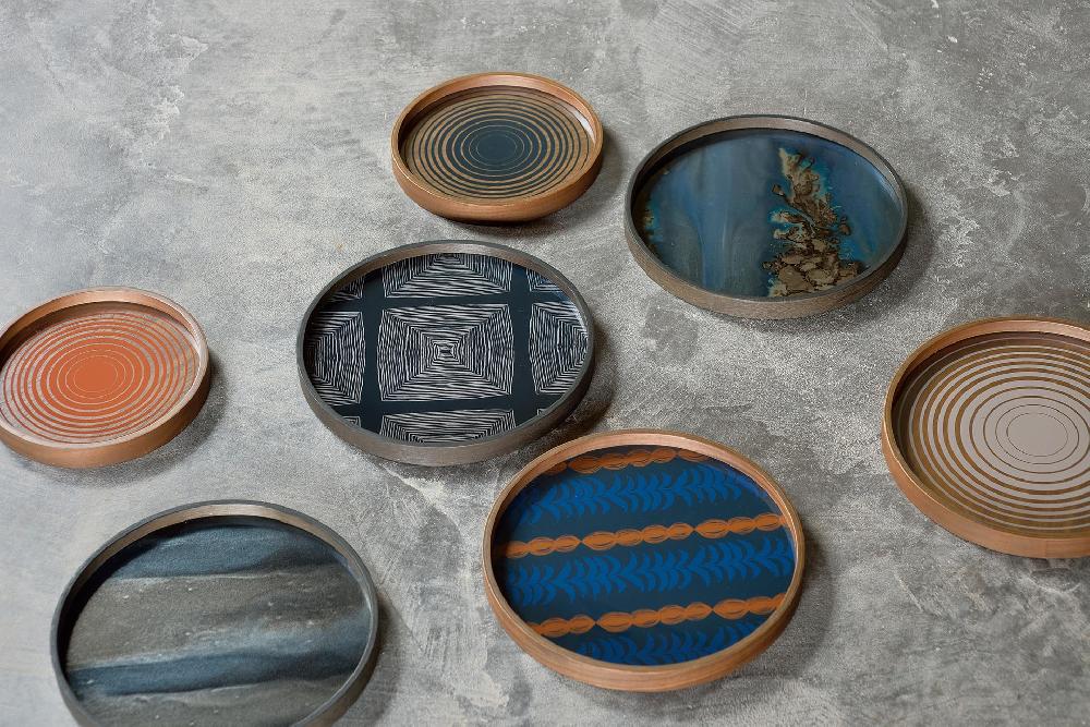 Be Home Round Glass Organic Valet Tray Slate