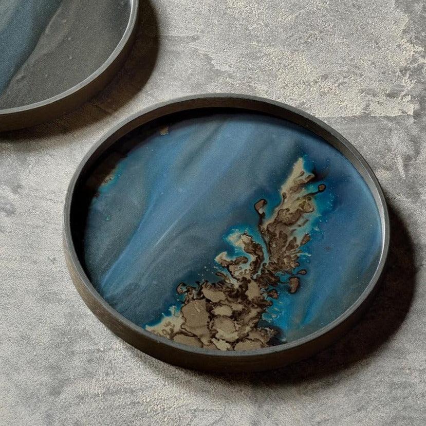 be home Round Glass Organic Valet Tray Slate