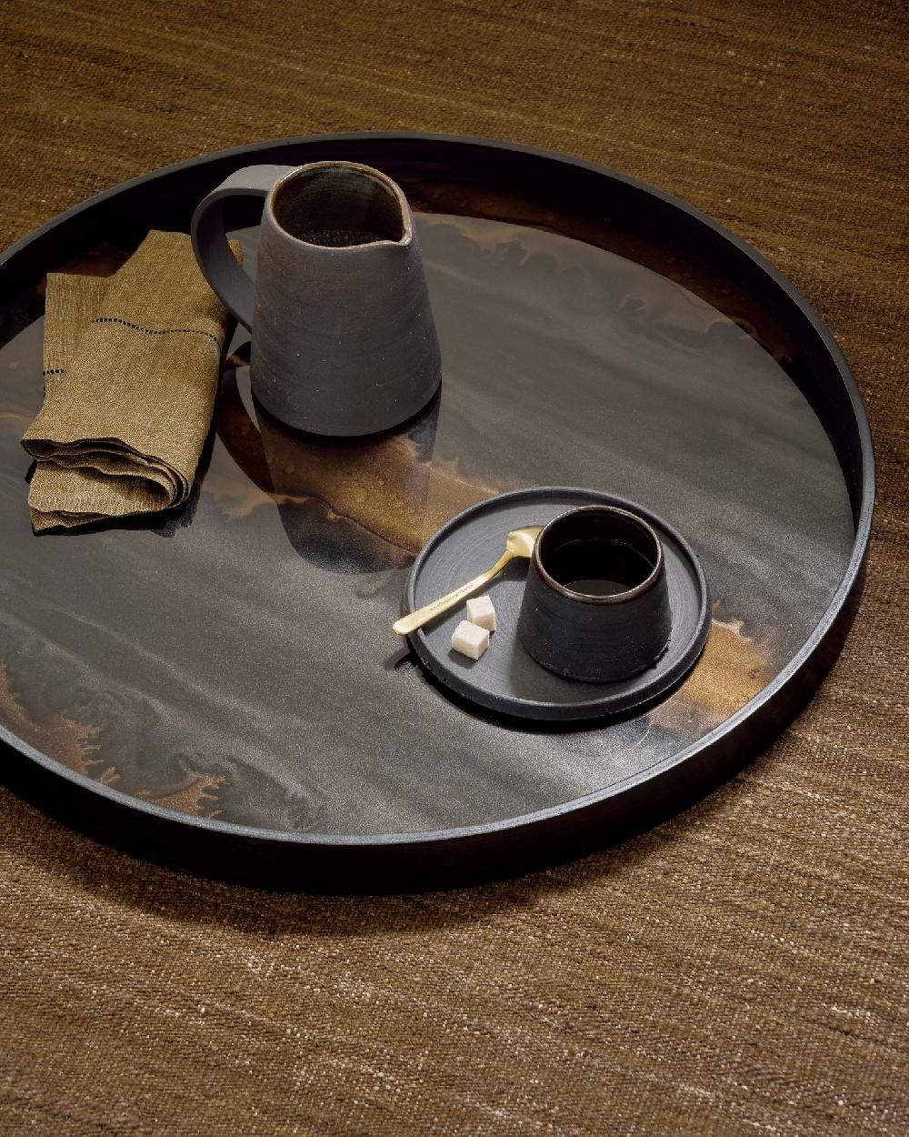 Be Home Round Large Glass Organic Tray Bronze