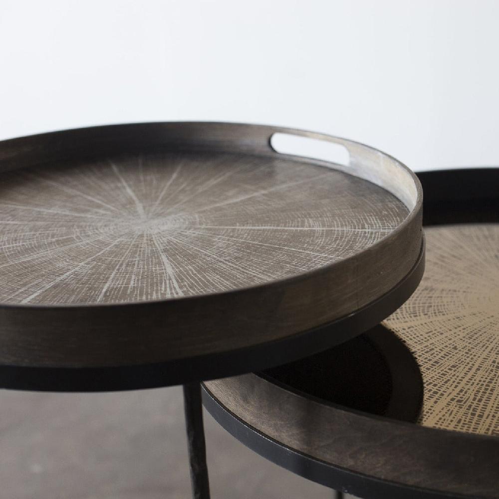 be home Round Light Aged Slice Mirror Tray Small