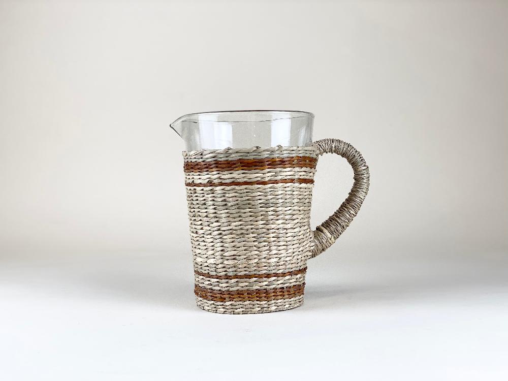 Be Home Seagrass Cage Pitcher With Brown Stripe