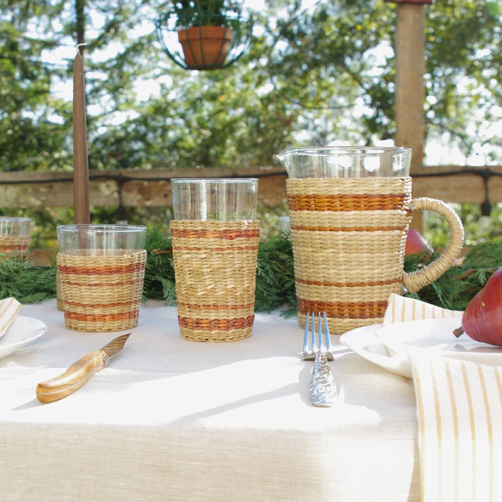 be home Seagrass Cage Pitcher With Brown Stripe