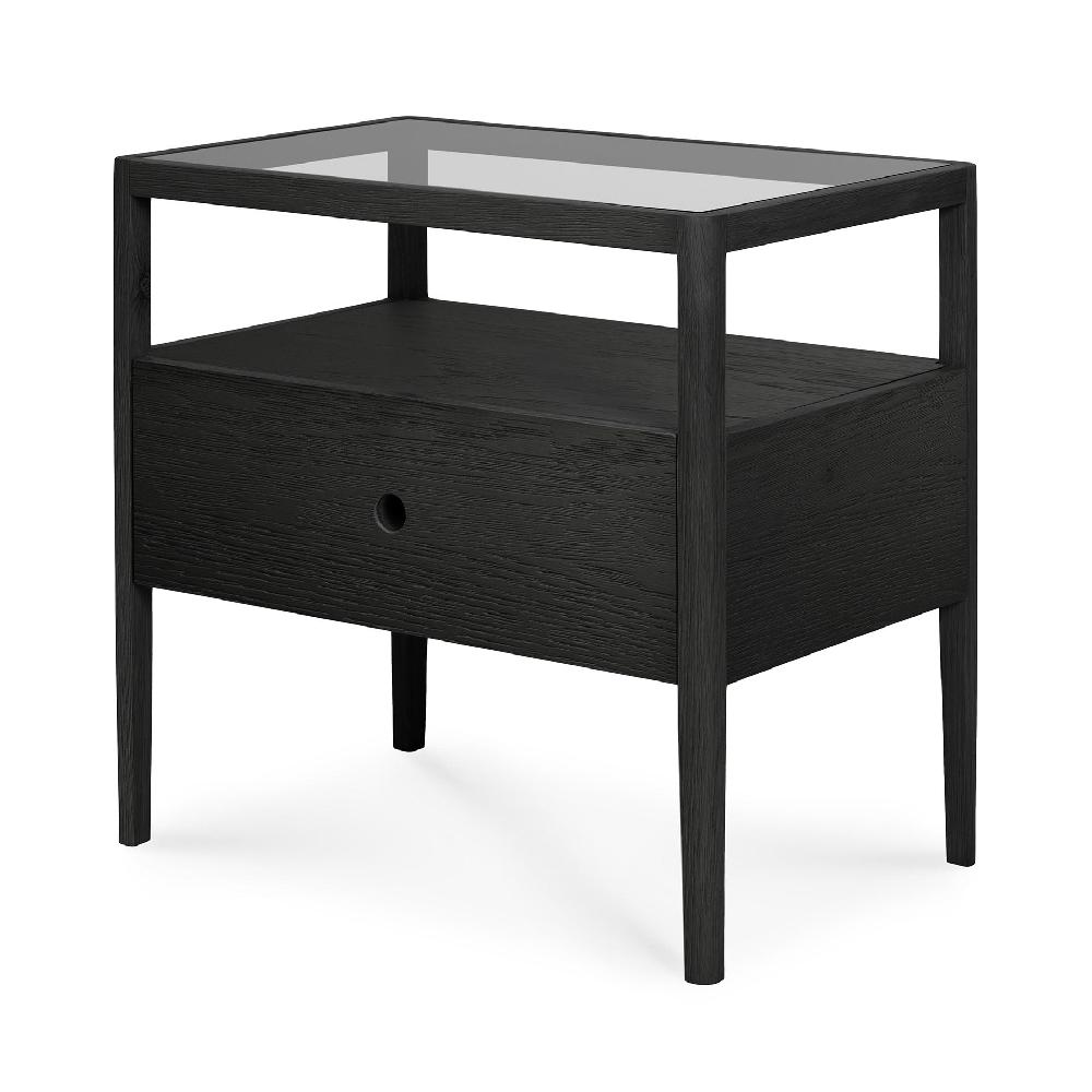 Be Home Spindle Solid Black Oak Bedside Table