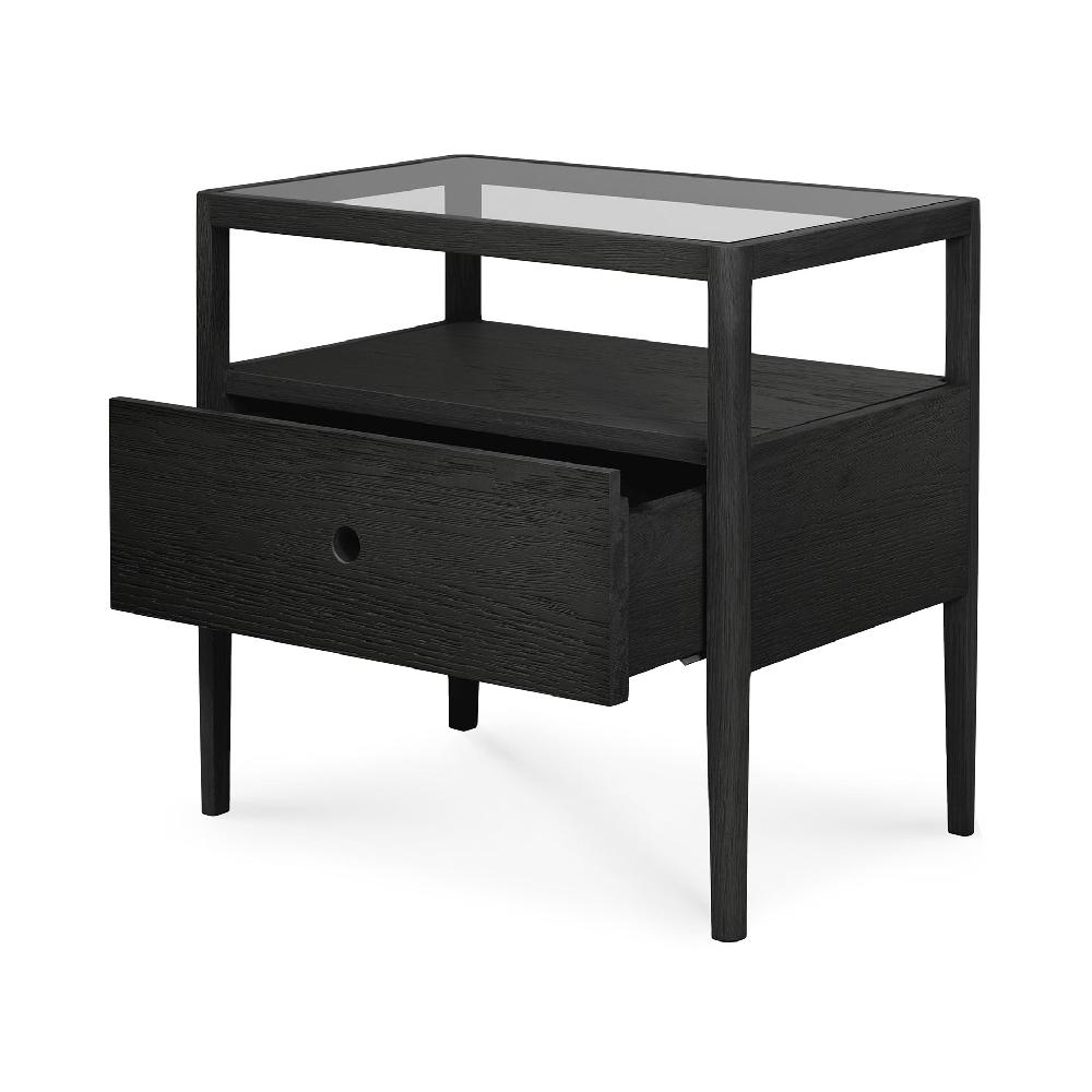 Be Home Spindle Solid Black Oak Bedside Table