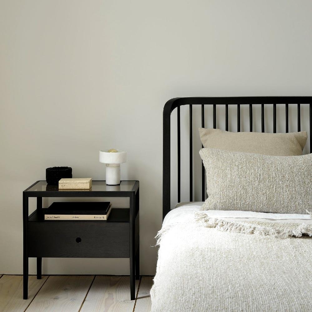 be home Spindle Solid Black Oak Bedside Table