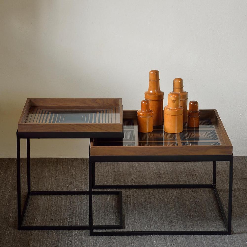 Be Home Square Ink Squares Glass Tray Large