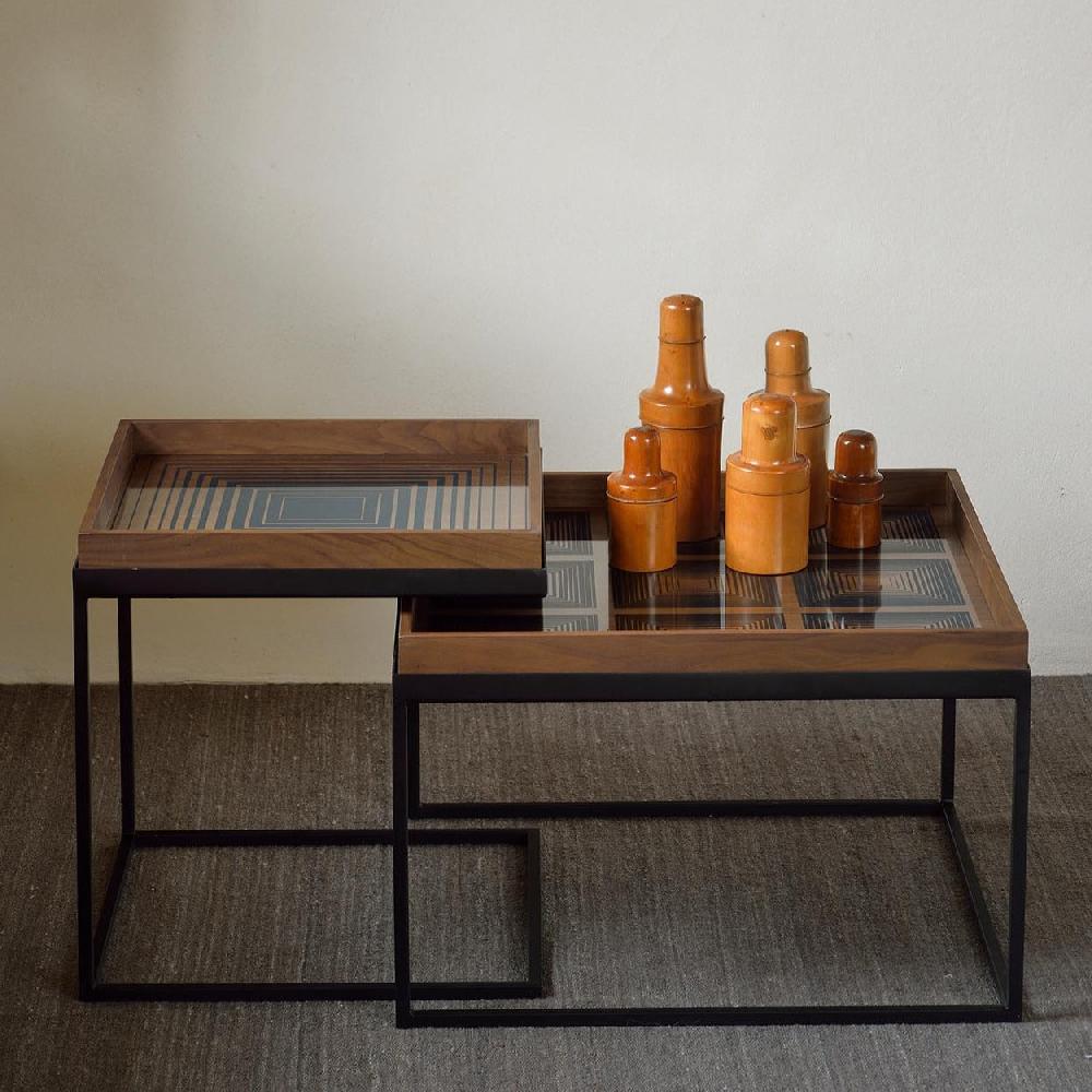 Be Home Square Ink Squares Glass Tray Small