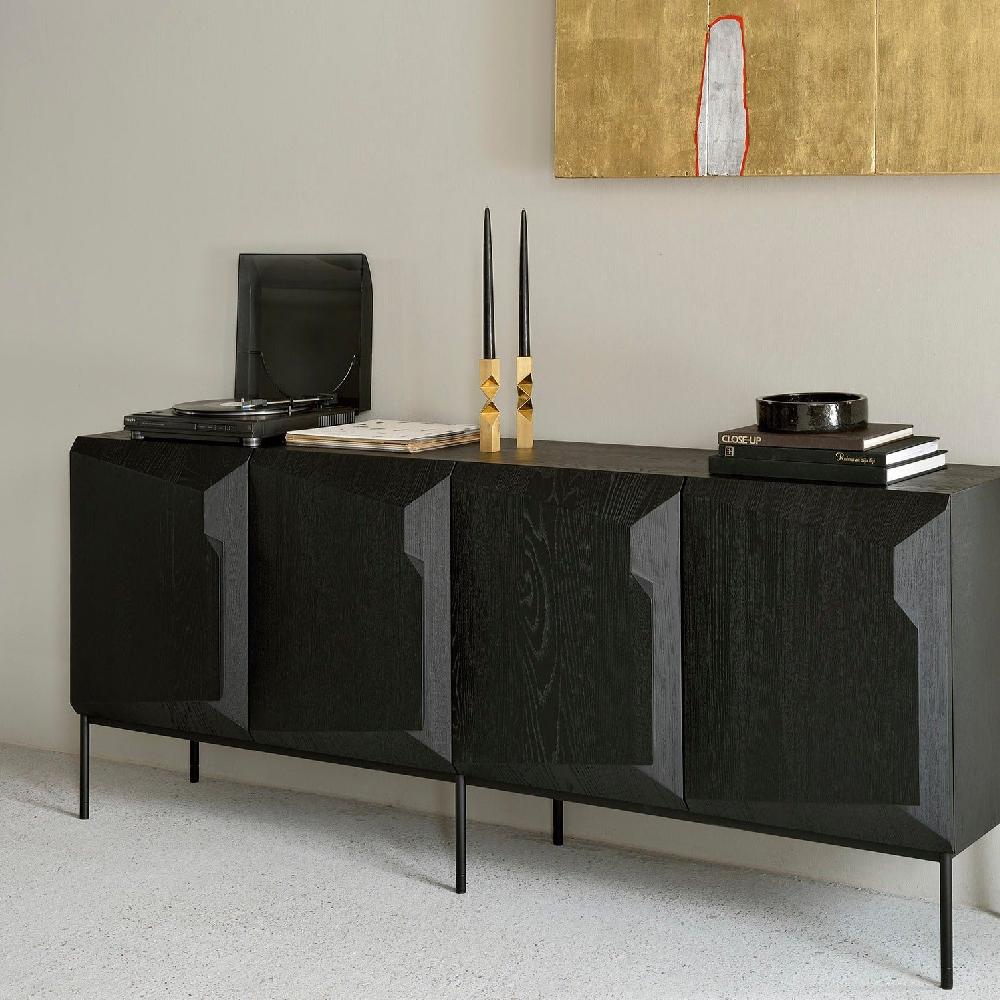 be home Stairs Black Oak Sideboard 4 Doors