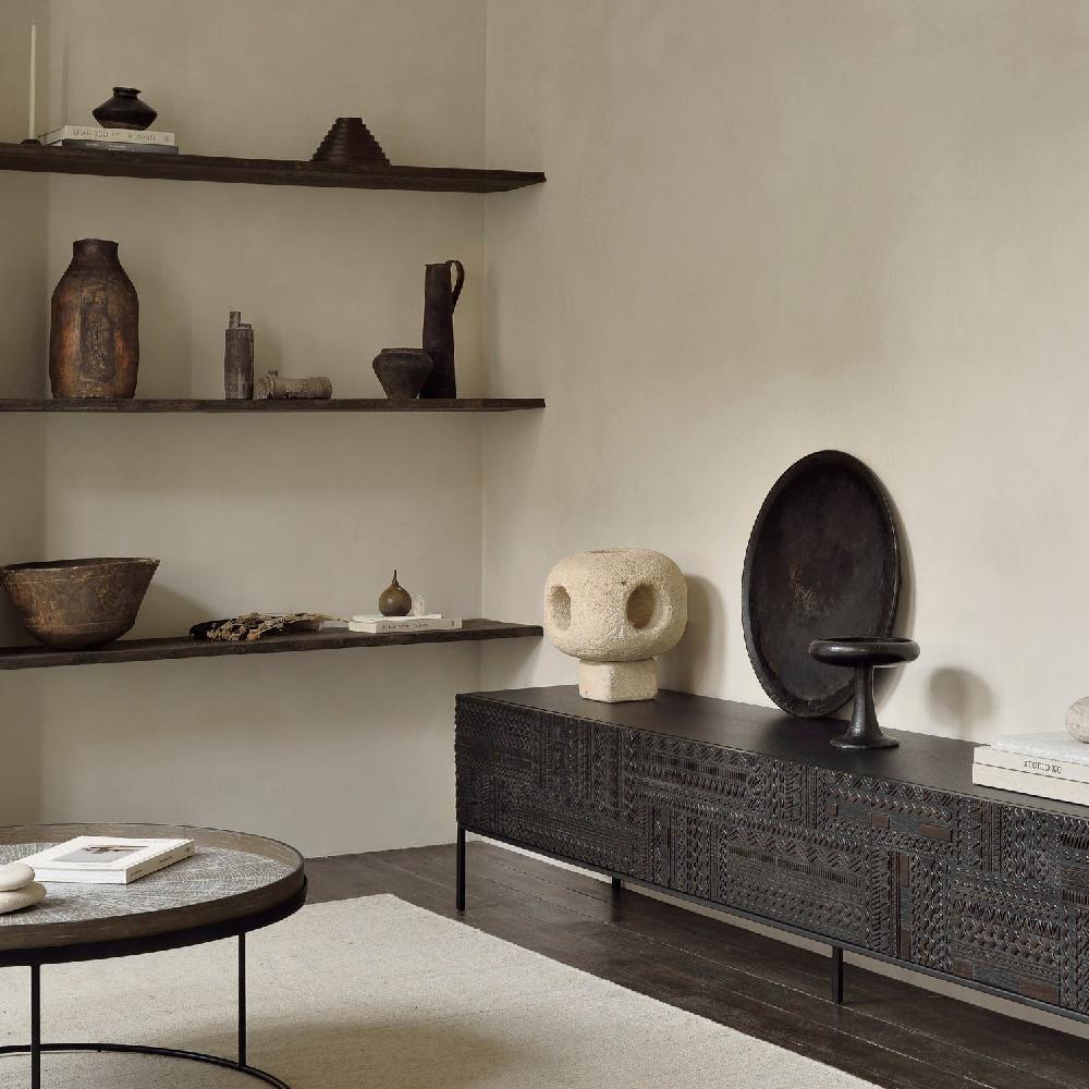 be home Tabwa Black Teak Media Console 94.5"