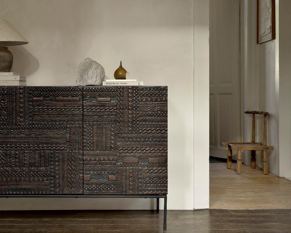 Be Home Tabwa Black Teak Sideboard 3 Doors