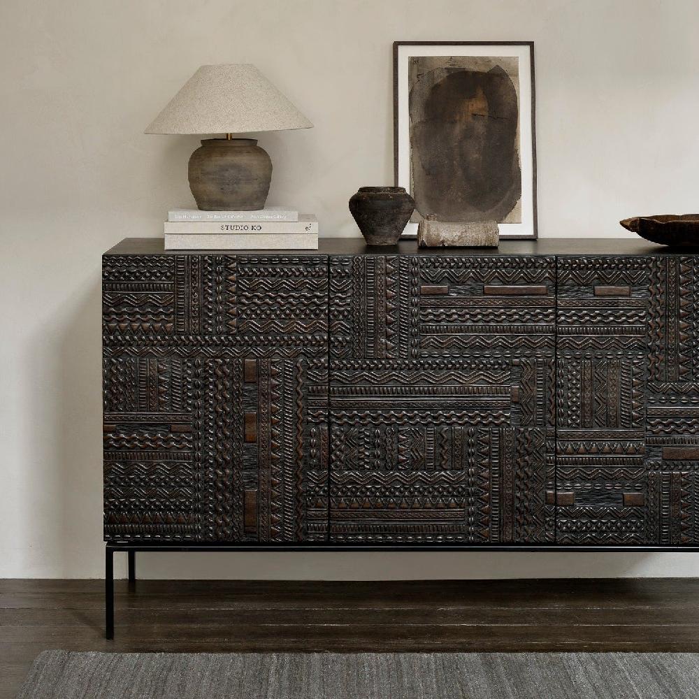 be home Tabwa Black Teak Sideboard 3 Doors