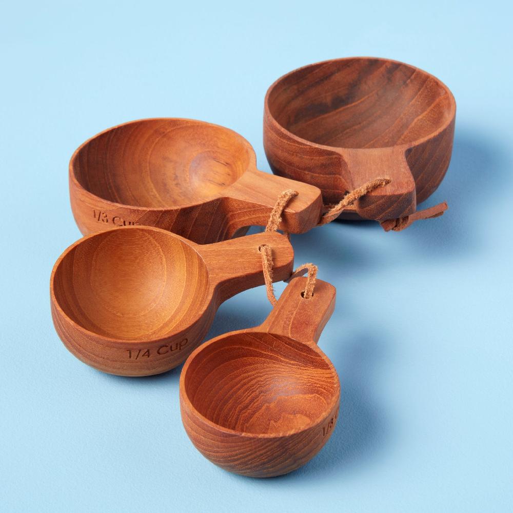 be home Teak Measuring Cups with Handle Set of 4