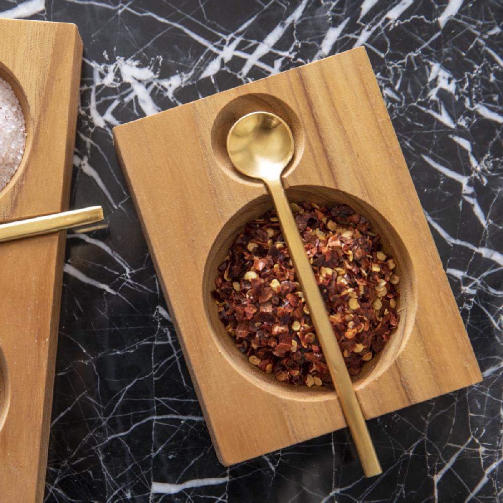 Be Home Teak Plank Spice Cellar With Gold Spoon