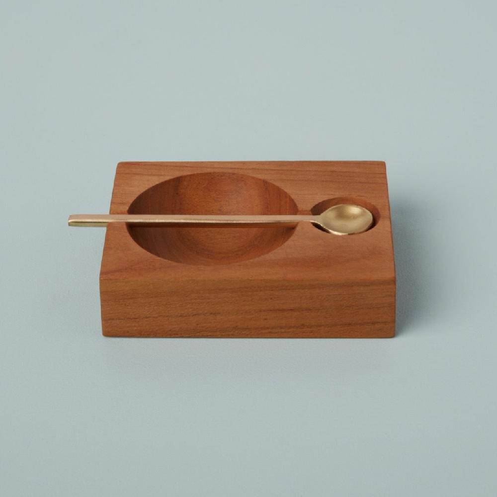 Be Home Teak Plank Spice Cellar With Gold Spoon