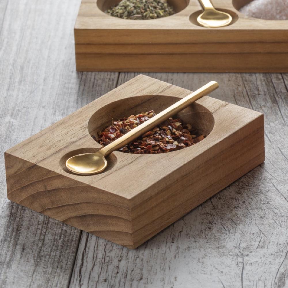 be home Teak Plank Spice Cellar with Gold Spoon