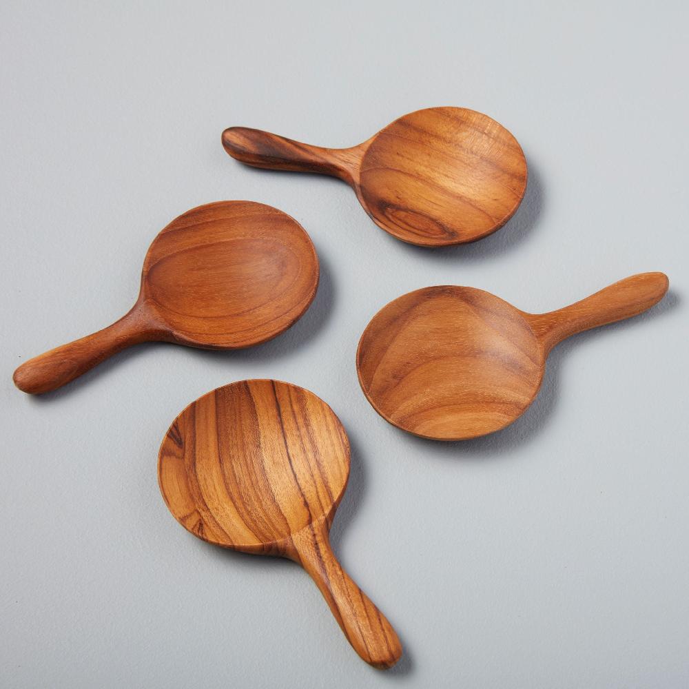 be home Teak Round Spoons Small Set of 4