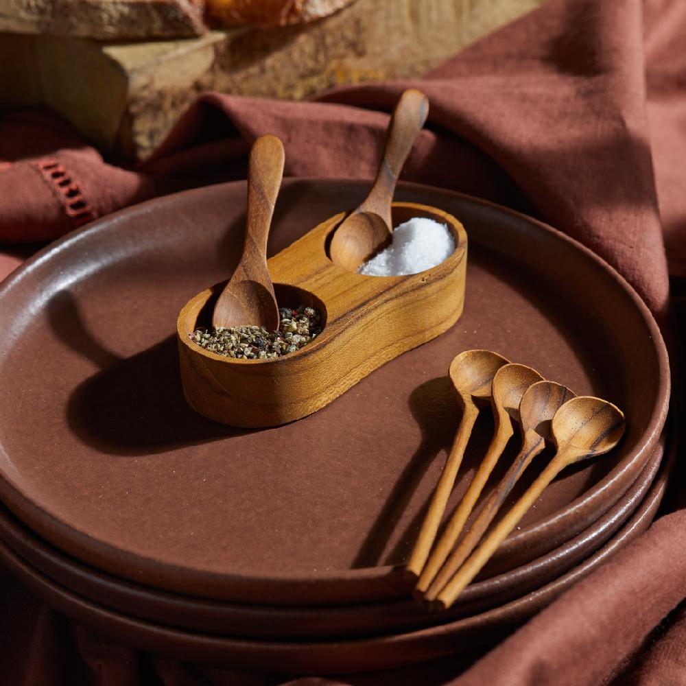 Be Home Teak Salt & Pepper Cellar With Spoons