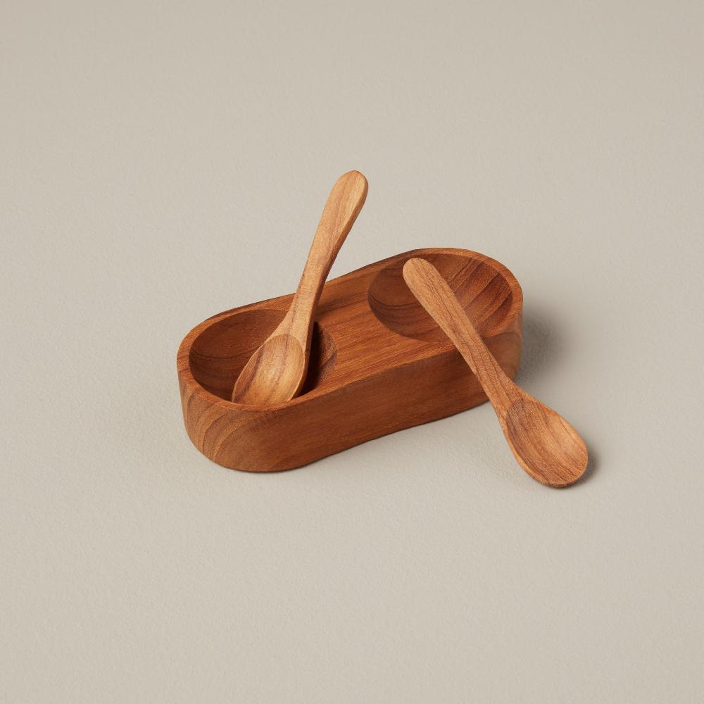 Be Home Teak Salt & Pepper Cellar With Spoons