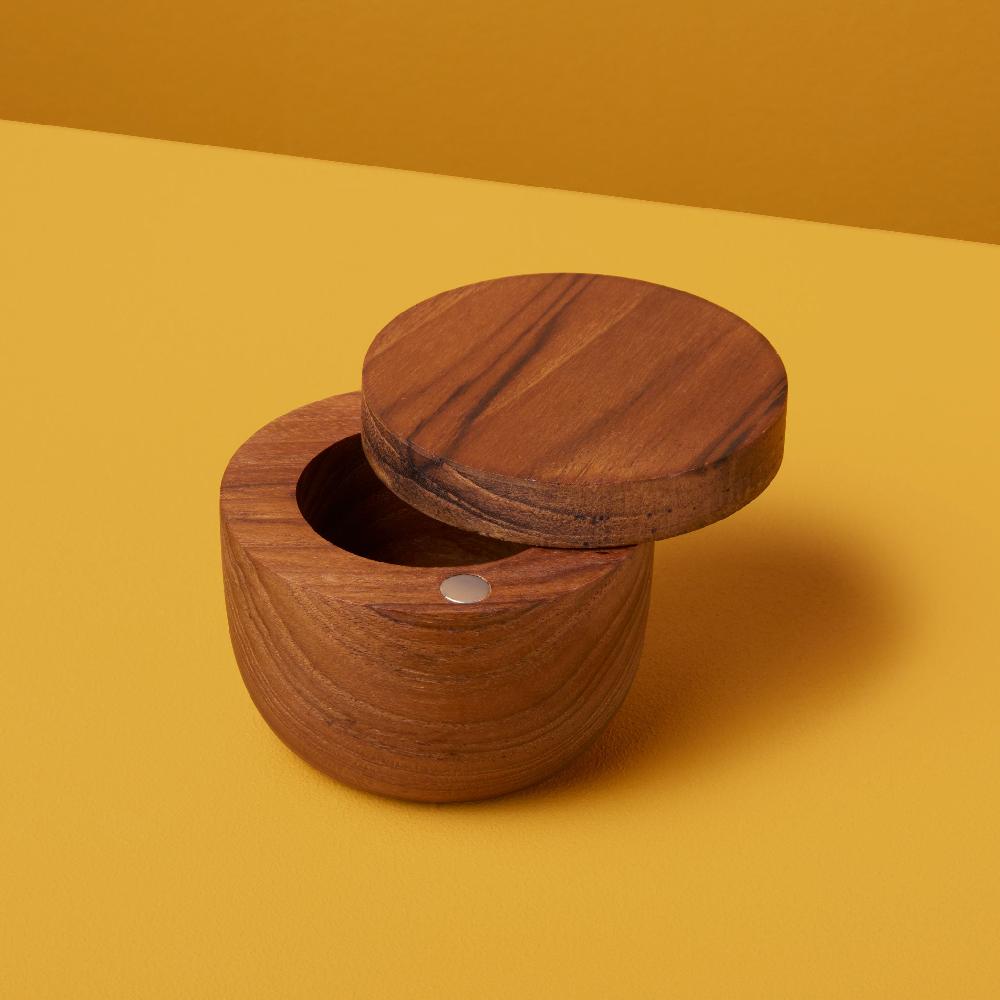 be home Teak Small Spice Cellar with Pivoting Lid