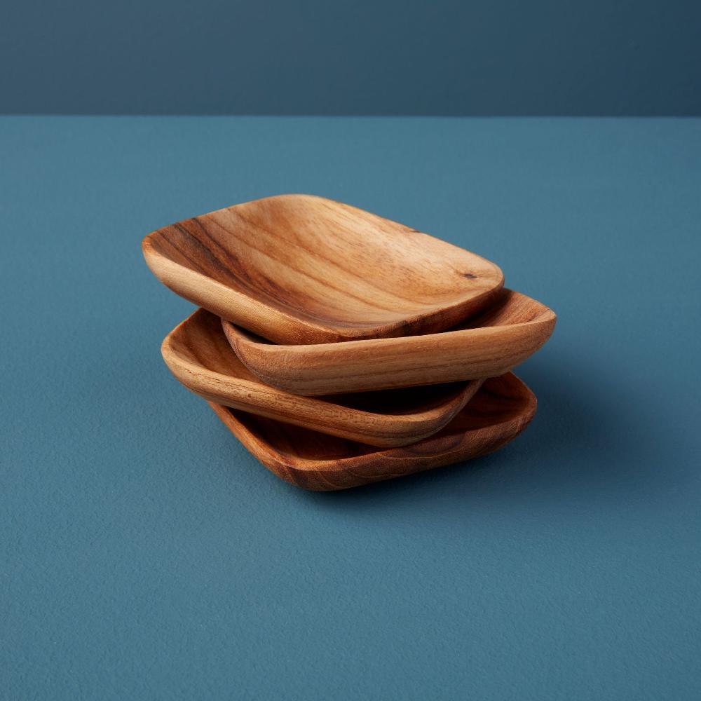 be home Teak Square Pinch Bowls Set of 4