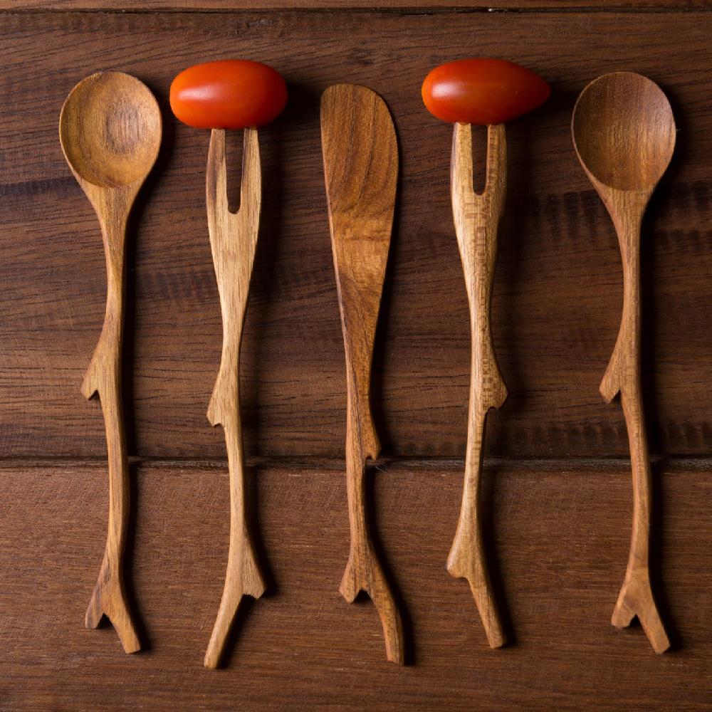 Be Home Teak Twig Spoons Set Of 4