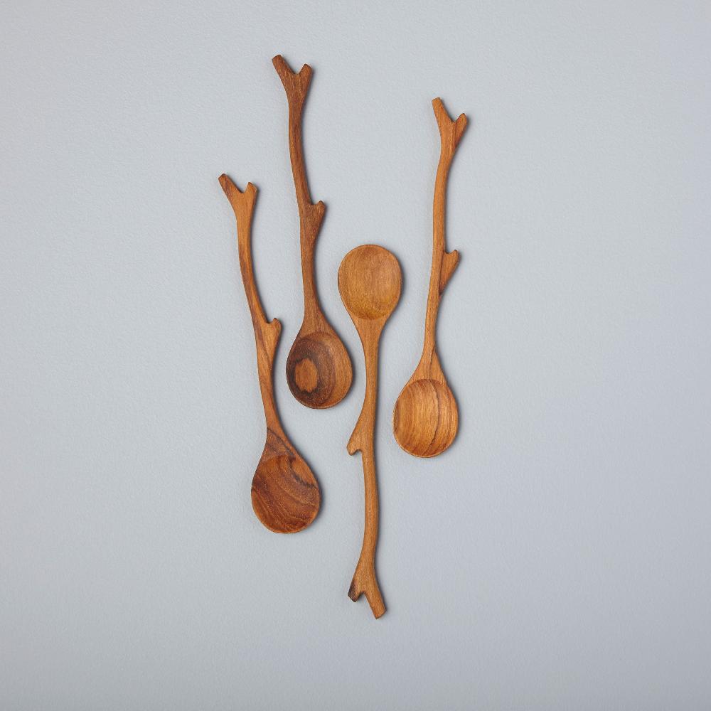 be home Teak Twig Spoons Set of 4