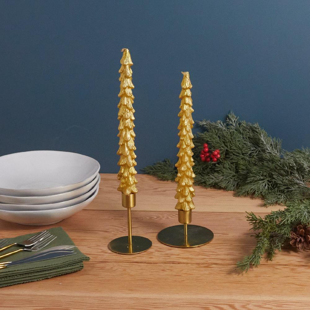 Be Home Tree Taper Candles Gold Set Of 2