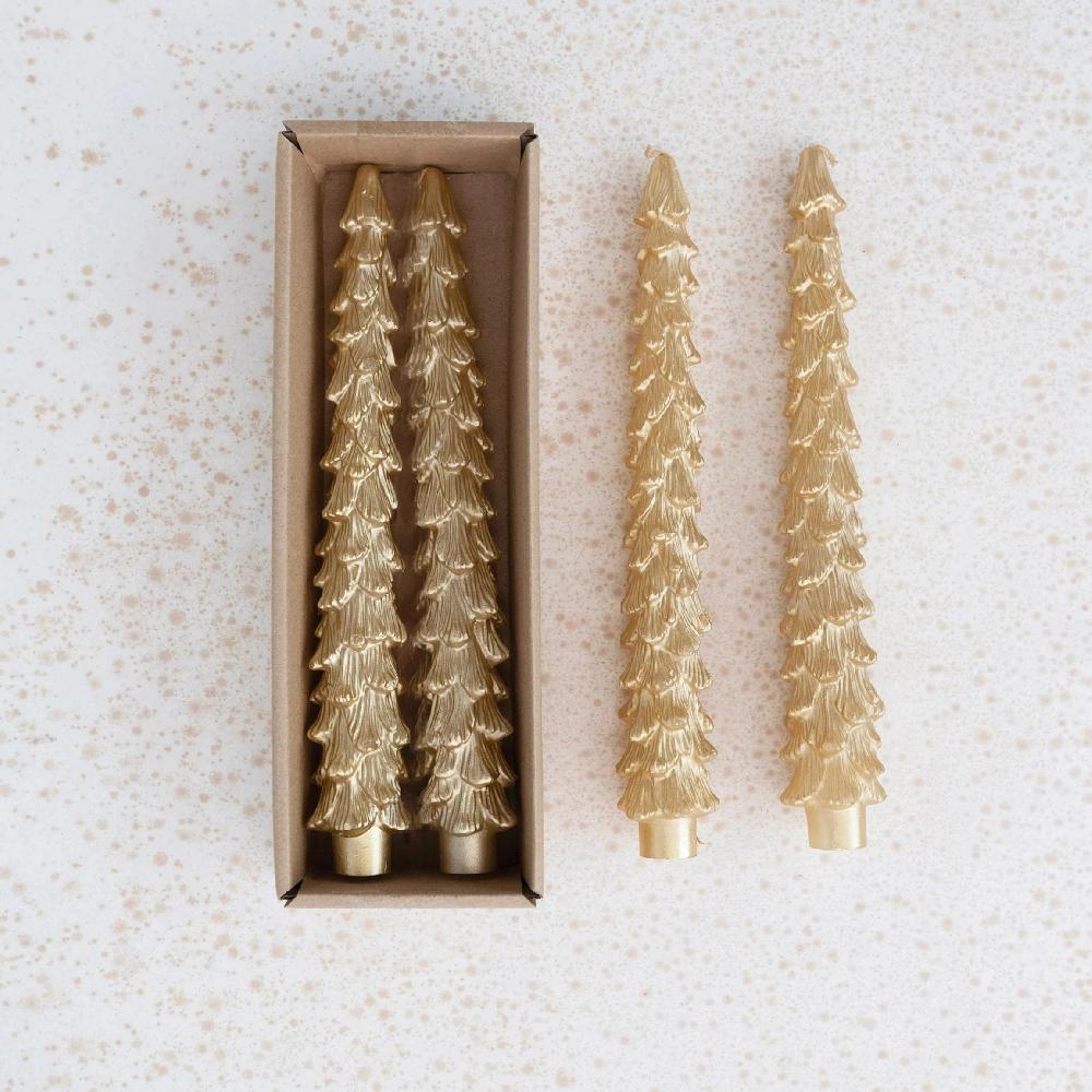 be home Tree Taper Candles Gold Set of 2