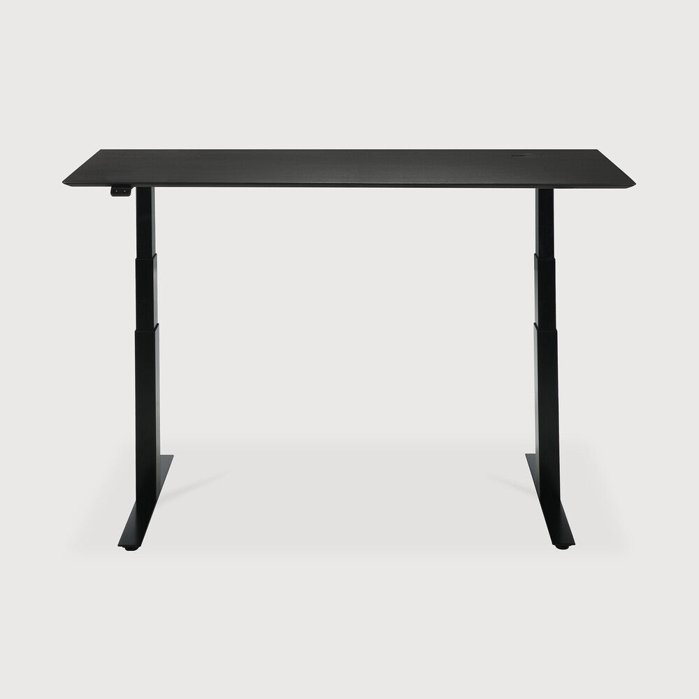 Be Home Bok Adjustable Desk - Varnished Oak Black Top - Black Base - Rectangular - With Cable Management - US