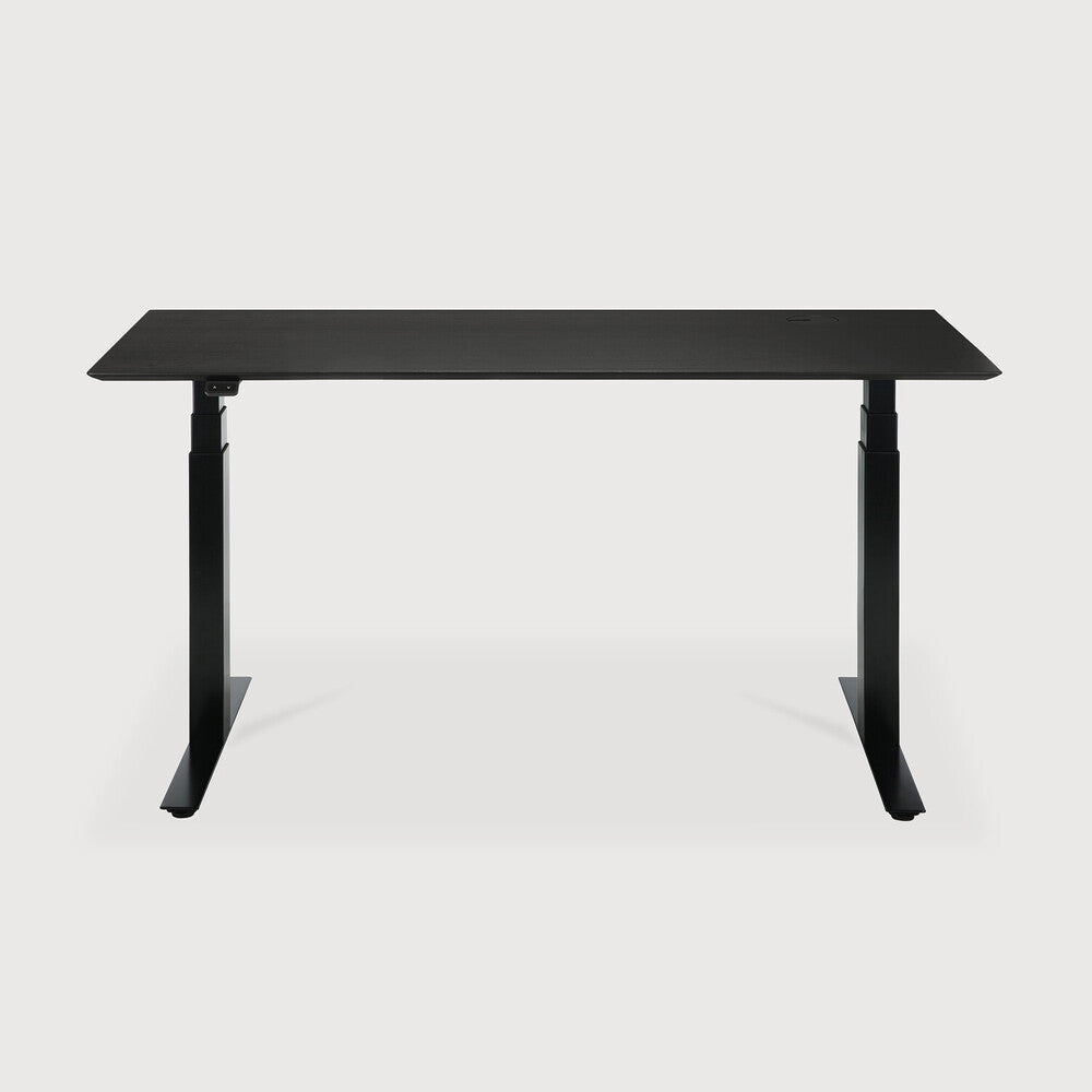 Be Home Bok Adjustable Desk - Varnished Oak Black Top - Black Base - Rectangular - With Cable Management - US