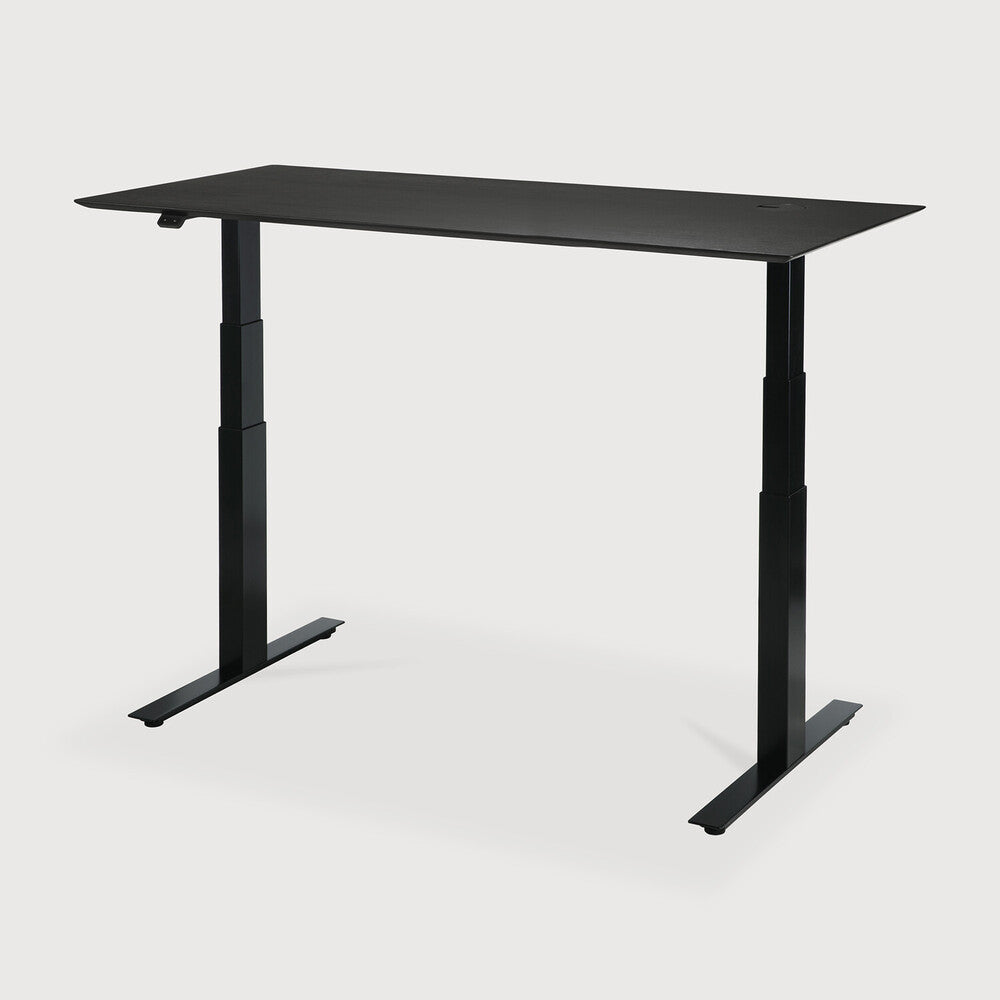 Be Home Bok Adjustable Desk - Varnished Oak Black Top - Black Base - Rectangular - With Cable Management - US