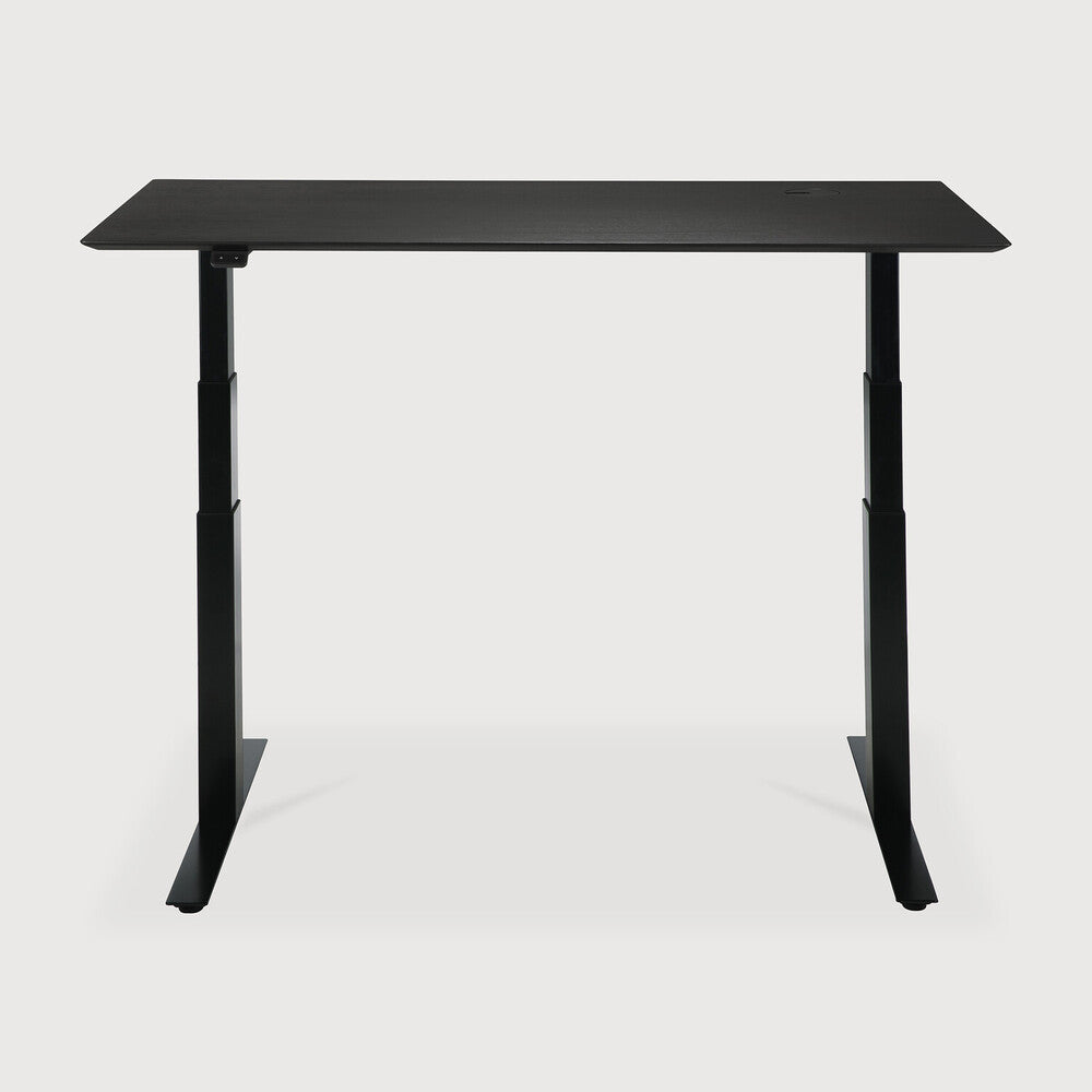 Be Home Bok Adjustable Desk - Varnished Oak Black Top - Black Base - Rectangular - With Cable Management - US