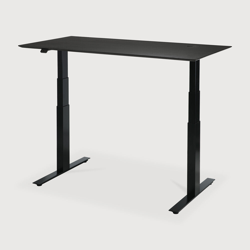 Be Home Bok Adjustable Desk - Varnished Oak Black Top - Black Base - Rectangular - With Cable Management - US