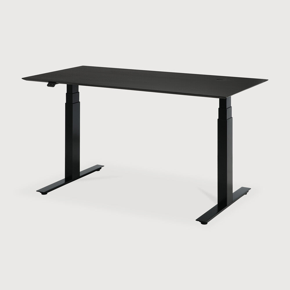Be Home Bok Adjustable Desk - Varnished Oak Black Top - Black Base - Rectangular - With Cable Management - US
