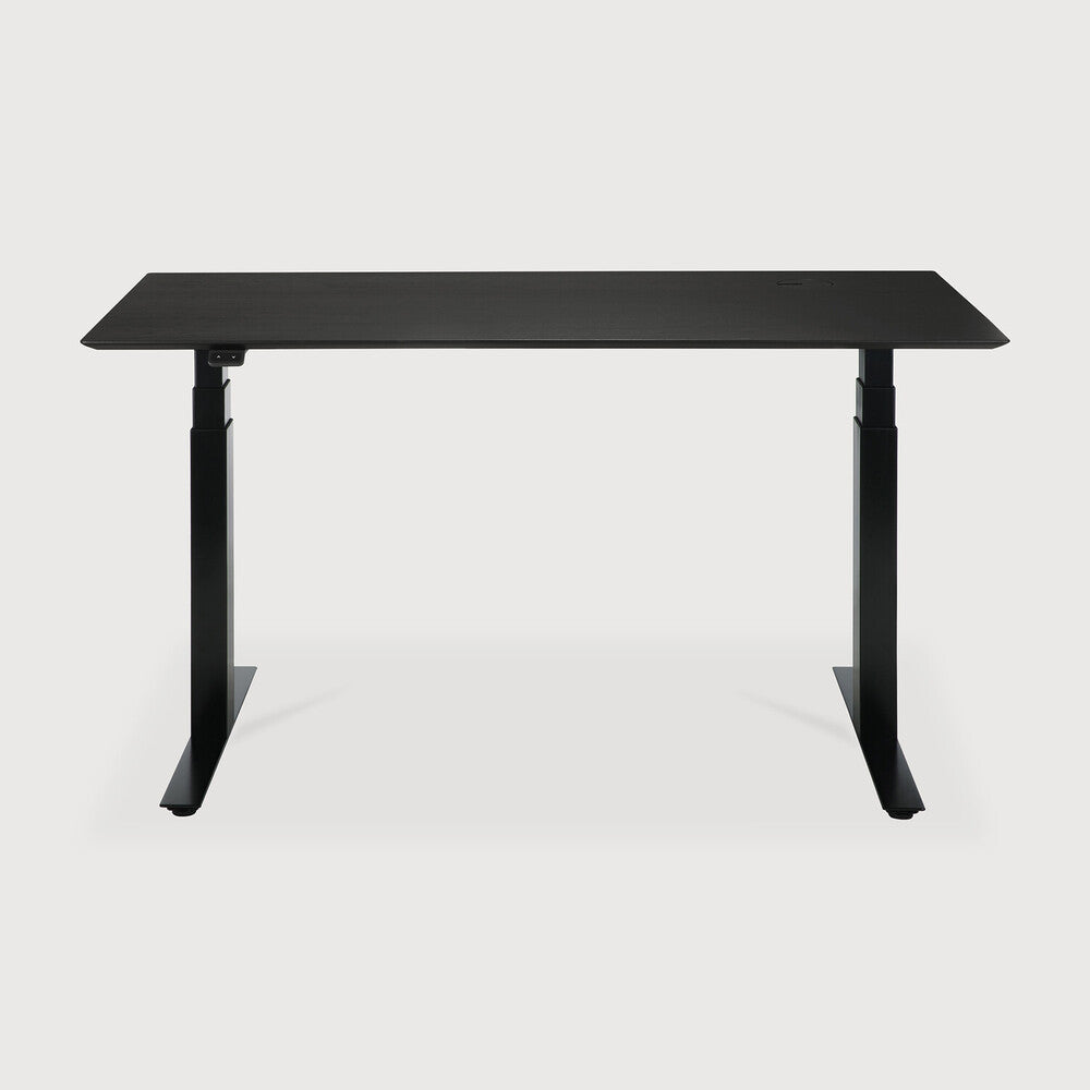 be home Bok adjustable desk - varnished oak black top - black base - rectangular - with cable management - US